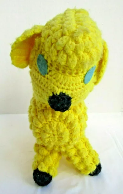 Handmade Crochet Yellow Baby Lamb Sheep Stuffed Animal Plush Toy Vintage