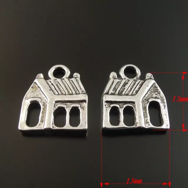 100 Stk Retro Silber Legierung Kleines Haus geformt Charm Schmuck Anhänger Kunst