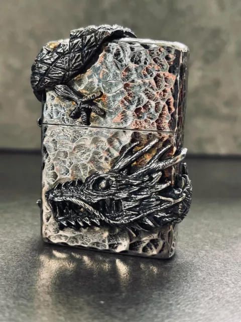 Zippo Japanese 3D Silver Dragon Wrap Around Lighter