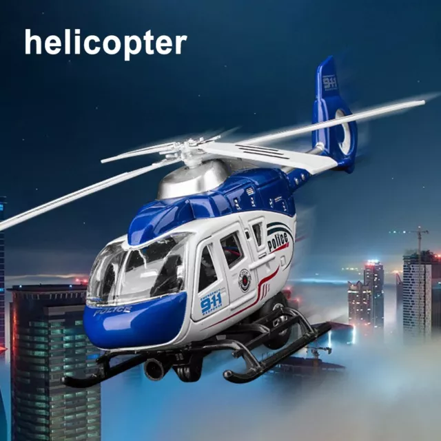 Police Helicopter Plane Pull Back LED Music Model Kids Toy Collection Decor