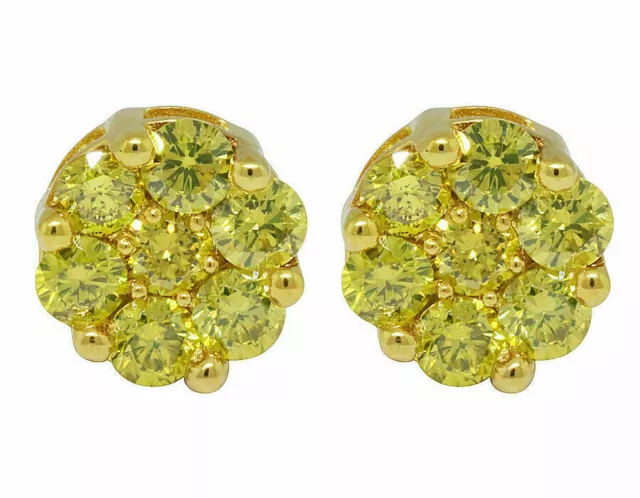 10K Yellow Gold Over Diamond 0.60CT Lab Created Canary Round Ladies Earring