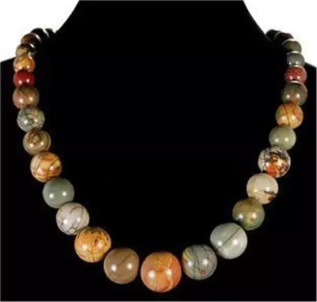Natural 6-14mm Multi-color Picasso Jasper Round Gemstone Beads Necklace 18"