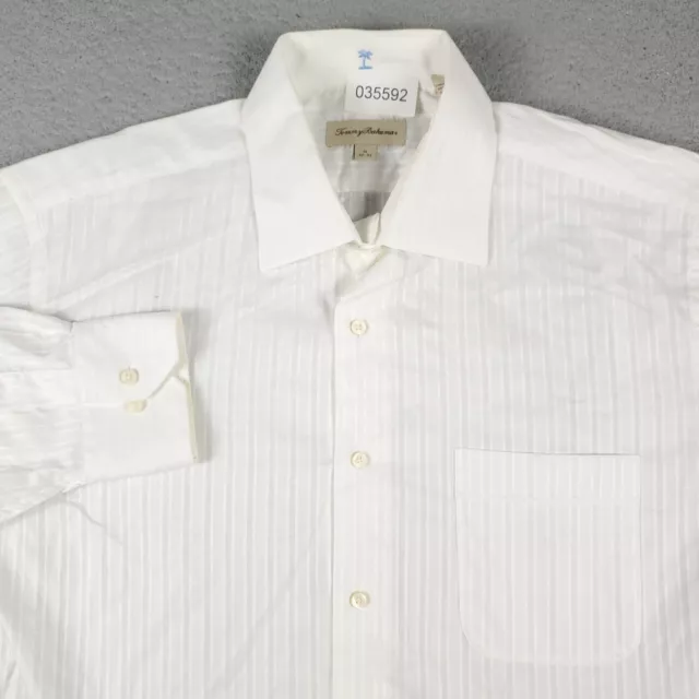 Tommy Bahama Shirt Mens 16 Off-White Striped Dress Button Up Long Sleeve *