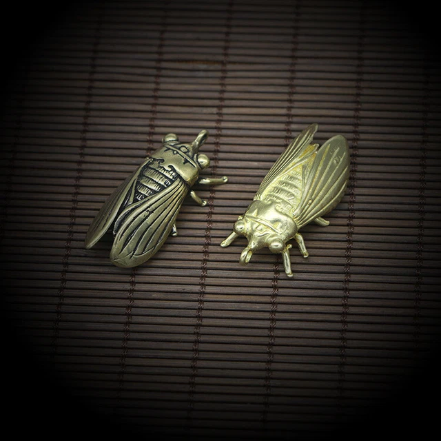 Brass Cicada Exquisite Statue Chinese Collection Old-Asian Antique Collectible