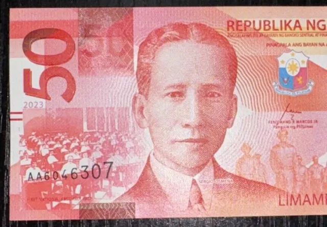 [Hard To Find 7-DIGIT Serial Number] Philippines 2023 50 Piso Banknote UNC D