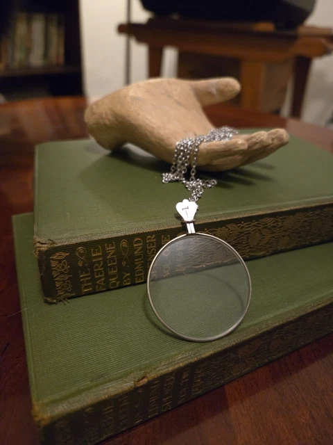 ANTIQUE STEEL MONOCLE/OPTICAL lens on long chain Goth