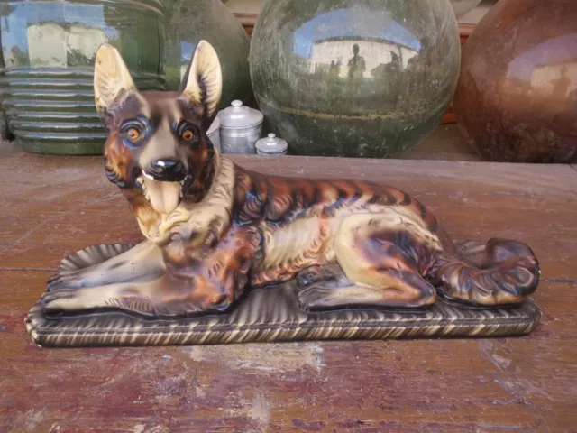 Sculpture En Platre Art Deco Chien Berger Allemand Retro Kitsch Vintage