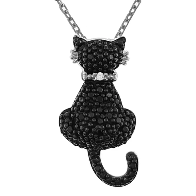 LOT Pendentif Chat en ARGENT et ZIRCONIUM noirs + Chaîne - Longueur AU CHOIX