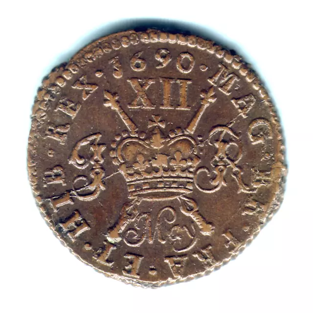 Ireland - Gunmoney..  1690 May - James 11, Shilling..  Small size..  gVF/VF