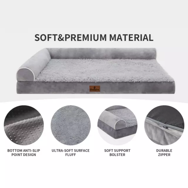 Bolster Dog Bed Memory Foam Orthopedic L-Shape Dog beds Cozy Plush Dog Sofa XXL 3