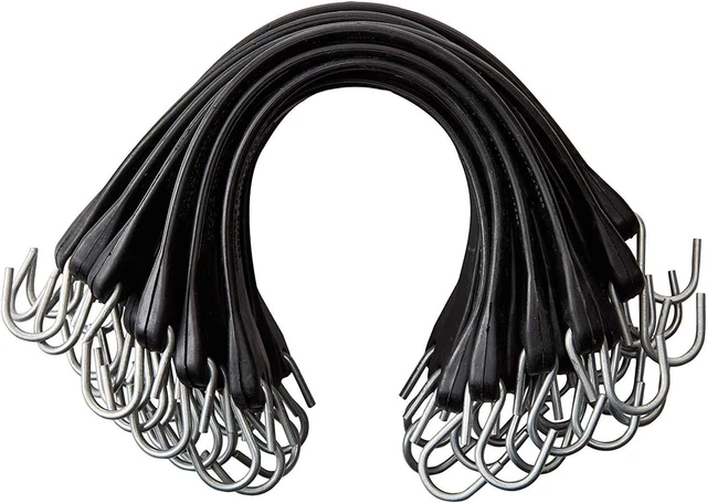 21" Inch Rubber Bungee Cords with Hooks - Crimped S Hooks - Natural Rubber Heav