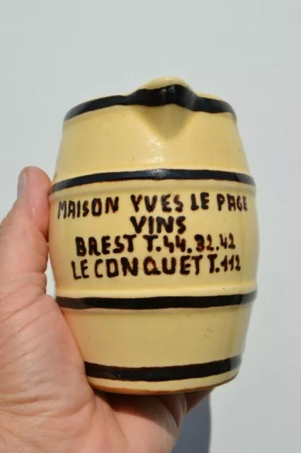 Ancien pichet cruche eau Publicitaire "Yves LE PAGE - Vins - BREST LE CONQUET"