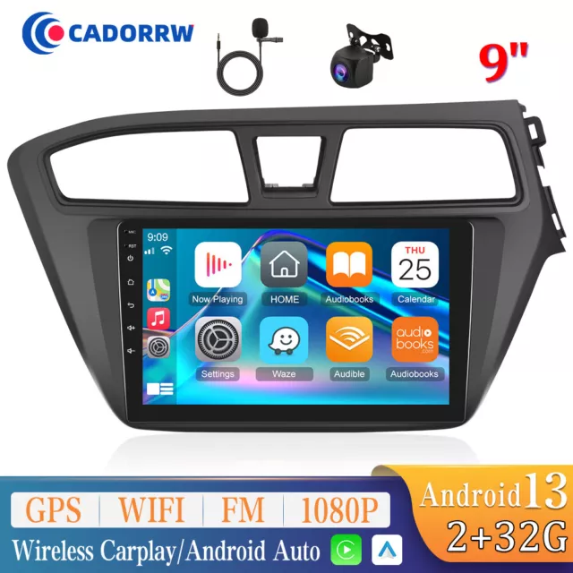 2+32GB 9" Android 13 Car Stereo Radio Carplay GPS Navi For Hyundai I20 2014-2018