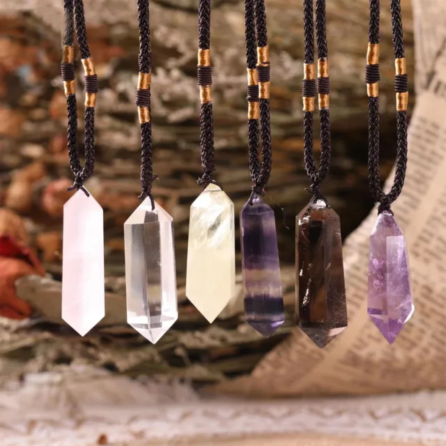 Natural Stone Crystal Hexagonal Points Pendant Healing Amulet Unisex Necklace 2
