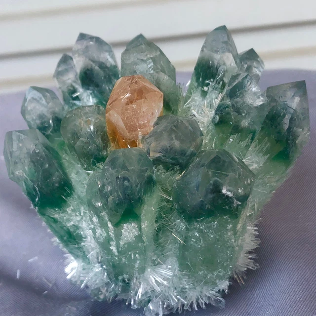 1.13LB New Find Green Phantom Quartz Crystal Cluster Mineral Specimen Healing 4