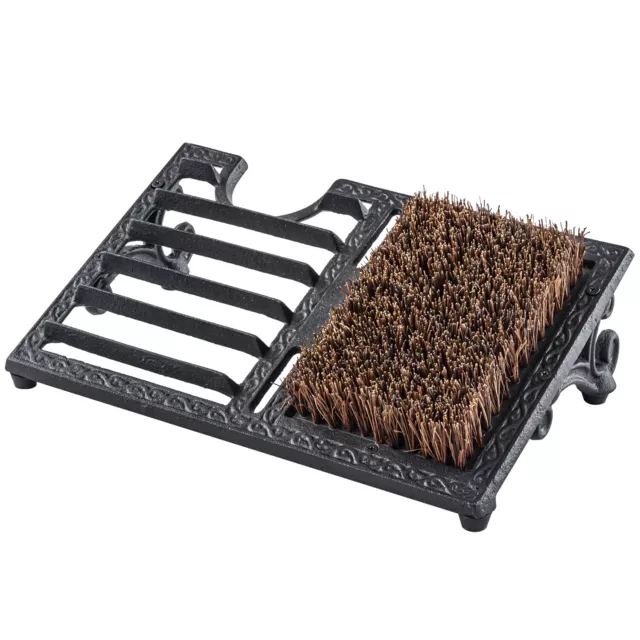 Vintage Black Heavy Duty Cast Iron Angled Boot Scraper Mat Dirt Cleaner Brush
