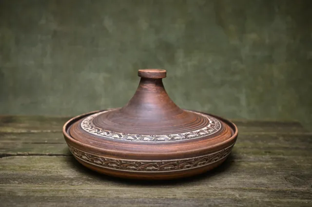 Ceramic Tagine Pot for Cooking, Handmade Moroccan Tajine - Rustic Kitchen Decor