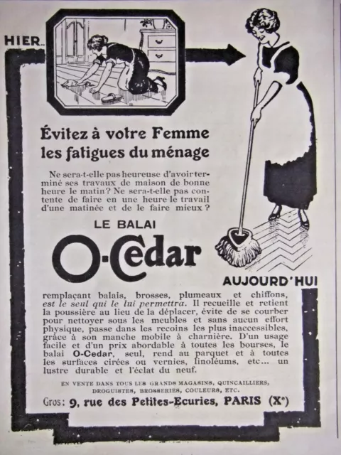 Publicité De Presse 1925 Le Balai O-Cedar Évitez Les Fatigues Du Ménage