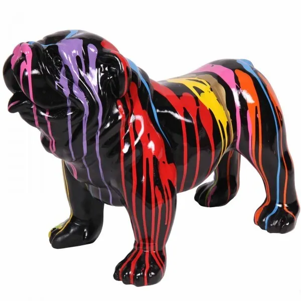 Statue en résine chien bouledogue anglais multicolore fond noir (Georges) - 58 c