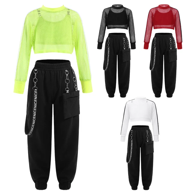Kids Girls Dance Outfit Mesh Hip Hop Outfits Set Hip-hop Dance Clothes Sport