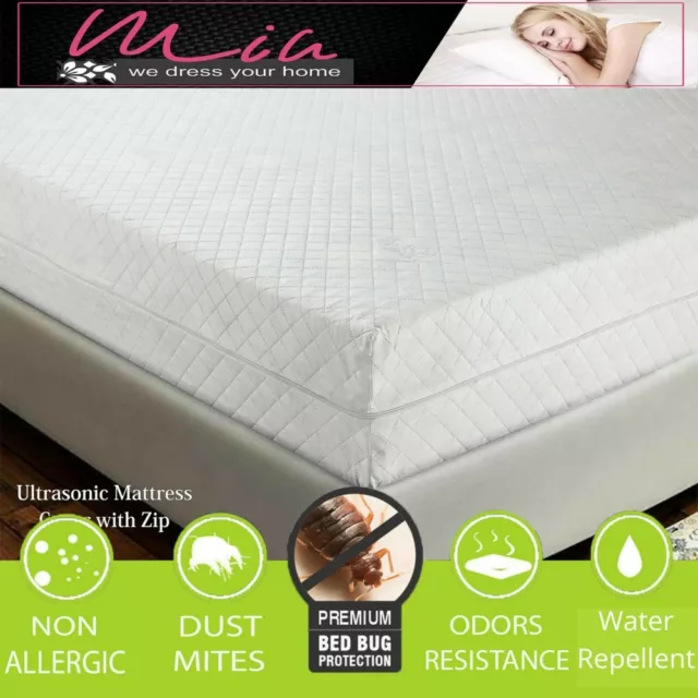 Zipped Mattress Protector Anti Bed Bug  Total Fully Encasement Diamond Cover