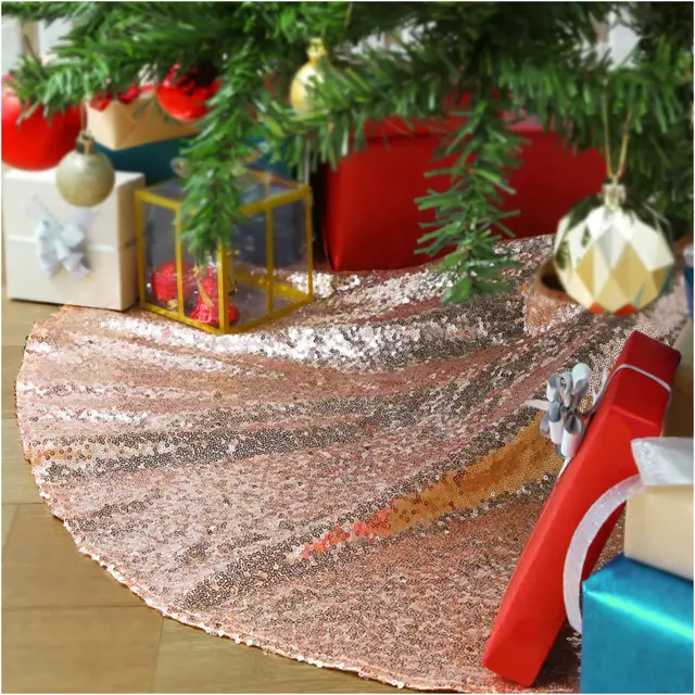 24-Inch Rose Gold Glitter Sequin Christmas Tree Skirt