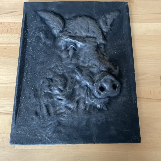 Alt Relief Wandbild  Wildschwein Jäger Jagd Jagdzimmer