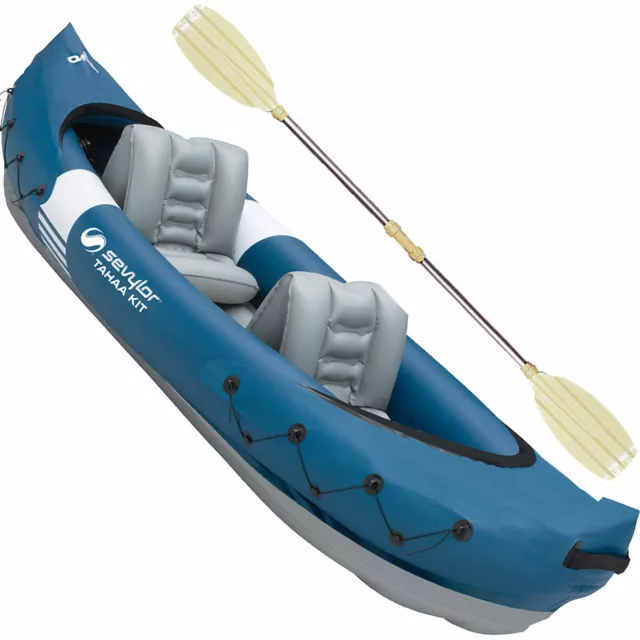 Sevylor Tahaa Kayak Kit Kayak Set Pagaie Double Gonflable Freizeitkajak 2er Bleu
