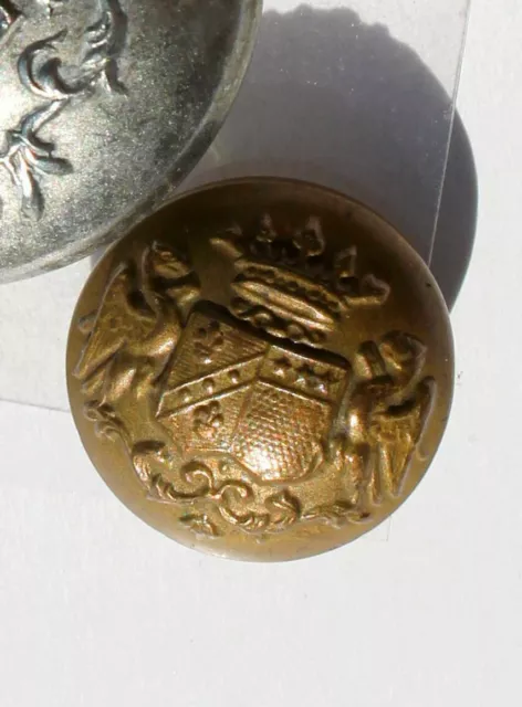 TRES RARE ANCIEN BOUTON UNIFORME MILITAIRE - COURONNE + PHOENIX + BLASON, D:18mm