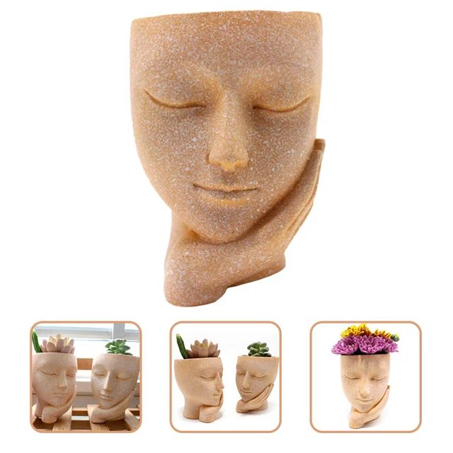 Set Di 2 Vasi In Ceramica Artigianali Con Design Del Volto Geometrico, Color Grigio Cemento E Bianco, Con Foro Di Drenaggio E Tappo, Per Piante Grasse, Fiori, Utensili Da Cucina, Uso Interno/esterno, Misure 8x10 Cm E 12x15 Cm