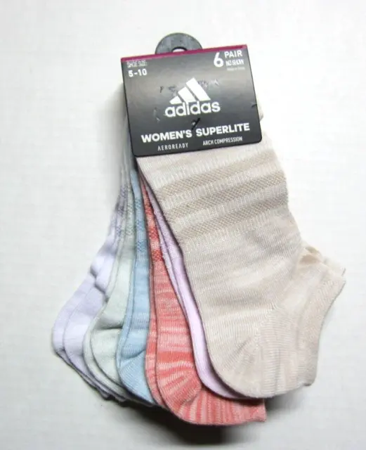 Women's Adidas Superlite Socks 6 Pairs No Show Aeroready 5-10 New with Tag
