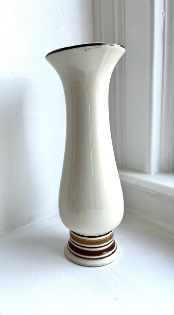 Vintage Royal Haeger Pottery Cream Tan stripe Vase Mid Century Style Floral MCM
