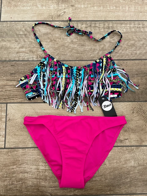 Set Bikini Boohoo Nuovo Con Etichette Taglia 10 Nappa Anteriore Stampa Azteca Collo