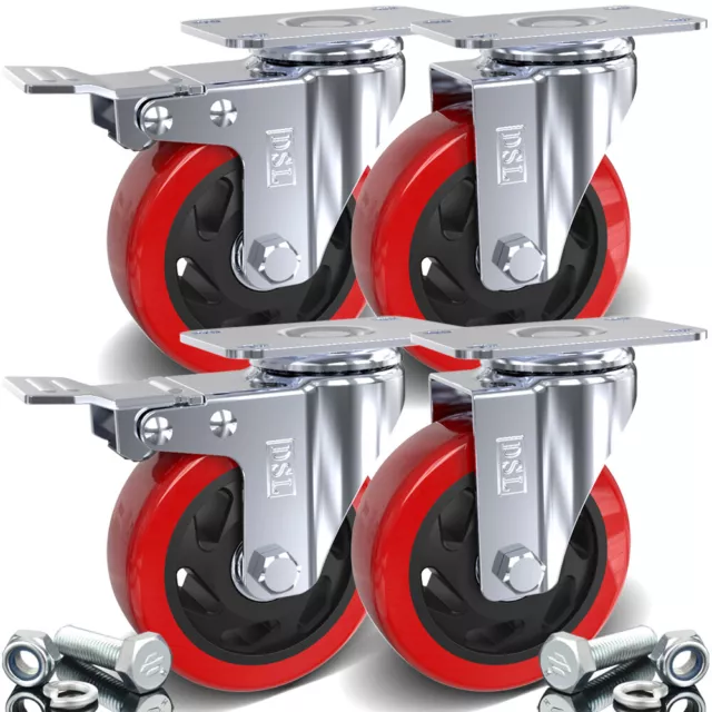 DSL 4 DoubleBearing 700KG 100mm Rubber Swivel Castor Wheels Trolley Caster BOLT