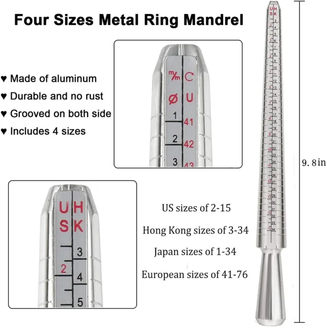 Metal Finger Gauge Mandrel Finger Sizing Ring Sizer Set Band 1-15 Measuring Size 2