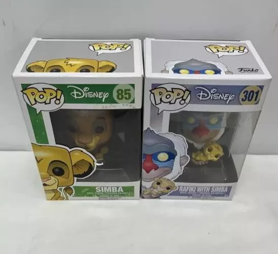 Pair of Disney Lion King POP! Figures, Simba (85) and Rafiki with Simba (301)