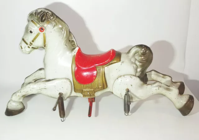 Antiguo Caballo de Carrusel Chapa Caballo Oscilante Mobo BRONCO England Rider