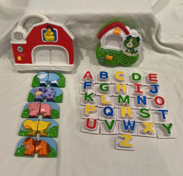 2 Leap Frog Magnetic Fridge FARM ANIMAL Set & ALPHABET Set Complete TESTED