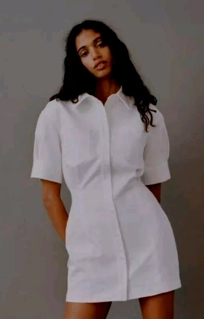 ZARA WHITE DENIM Utility Dress Short Sleeve Mini Button Down Elasticated  waist L 24.61 - PicClick UK