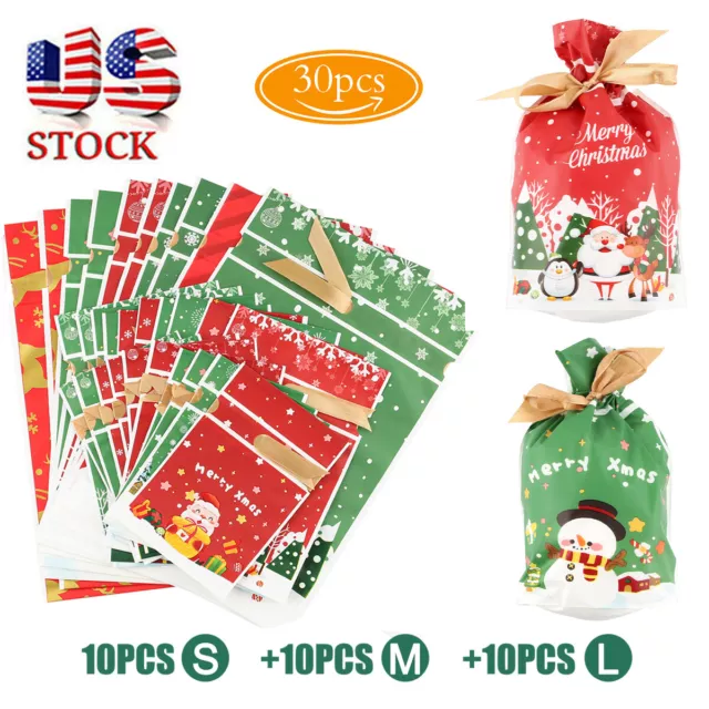 30pcs Christmas Xmas Gift Bags Drawstring  Wrapping Bag Candy Pouch Stocking Bag