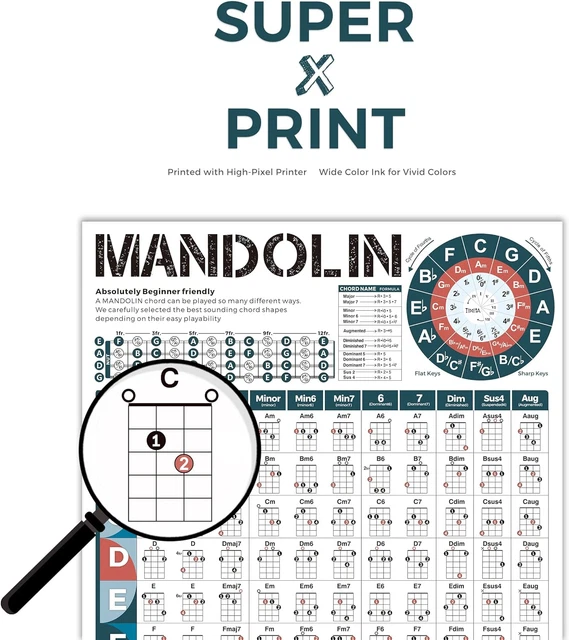 MANDOLIN CHORDS CHART of Popular Chords, Mandolin Instrument Fretboard ...
