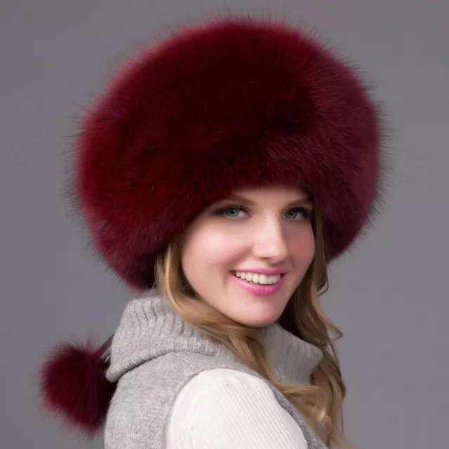 10 Colors Real Fox Fur Women Hat Russian Winter Warmer Ushanka Cossack Ski Thick