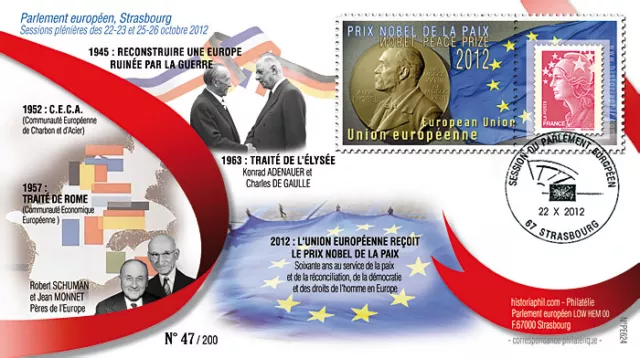 PE624 FDC European Parliament Nobel Peace Prize European Union DE GAULLE 10-2012