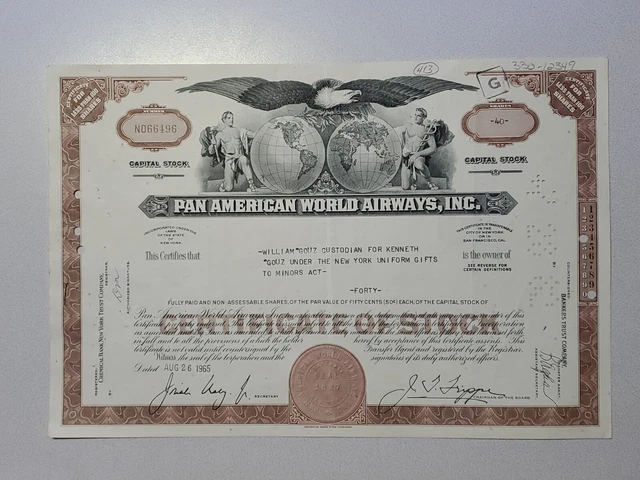Pan American World Airways Cancelled Stock Certificate