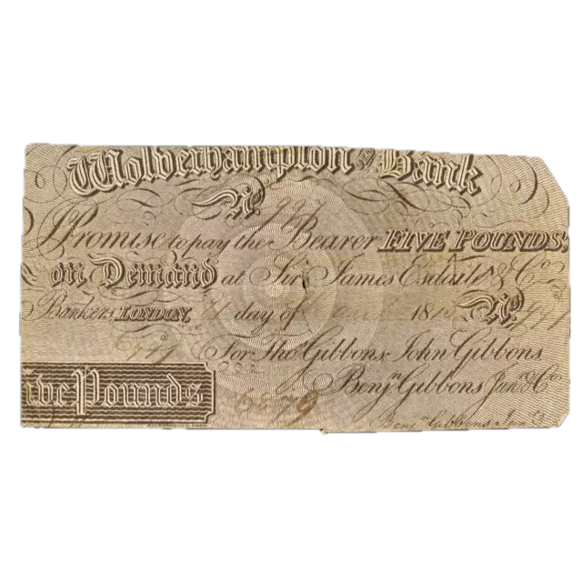 Wolverhampton Old Bank 1815 £5 banknote Outing 2392b