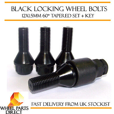 Black Locking Wheel Bolts 12x1.5 Nuts for Renault Clio Sport RS [Mk4] 13-16