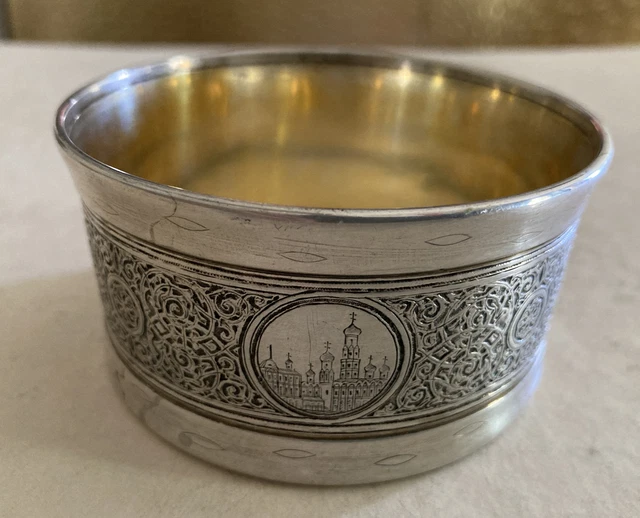 Antique 1873 Russian Imperial Victor Savinsky Moscow 84 Silver Sugar Bowl Church