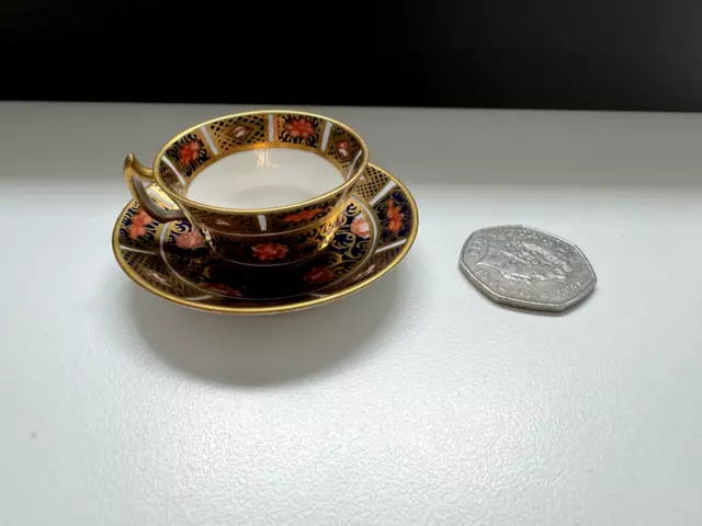 Royal Crown Derby Porcelain Imari 919 Miniature Teacup & Saucer Set (2)