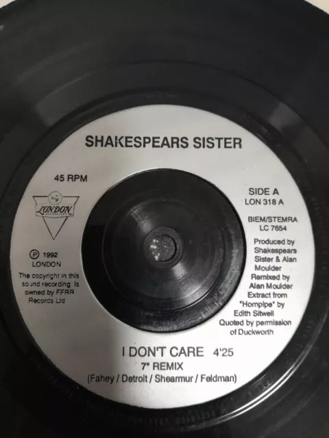 Shakespears sister  - I don't care/Remember my name on London label. Original