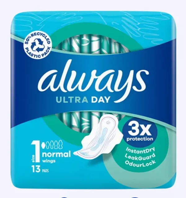 Always Ultra Day Pads Sanitärhandtücher normal (S1) mit Flügeln 13er-Pack PM £2,69